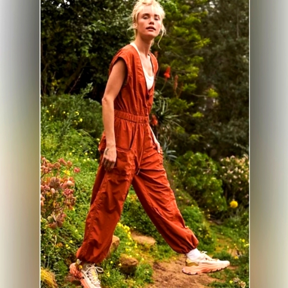 Free People Movement Fly by Night Orange Jumpsuit...